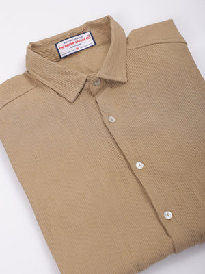 Men's Khaki Slim Fit Textured Shirt