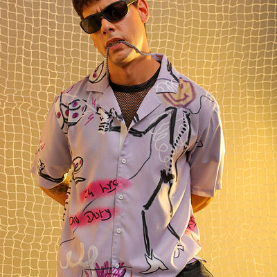 Men's Lavender Oversized Fit Graphic Shirt