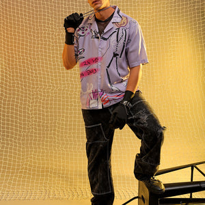 Men's Lavender Oversized Fit Graphic Shirt