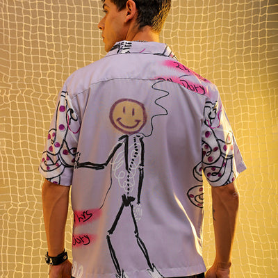 Men's Lavender Oversized Fit Graphic Shirt