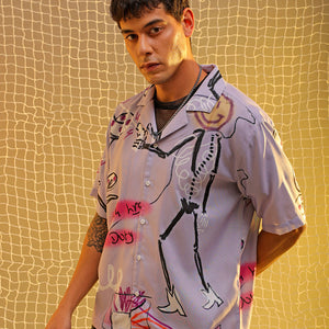 Men's Lavender Oversized Fit Graphic Shirt