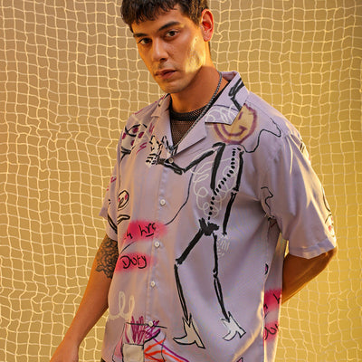 Men's Lavender Oversized Fit Graphic Shirt