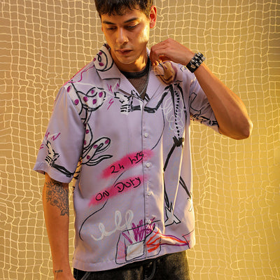 Men's Lavender Oversized Fit Graphic Shirt