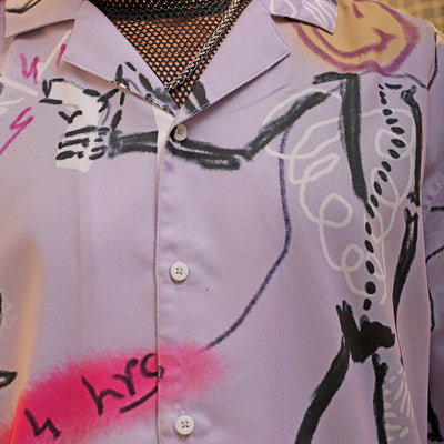 Men's Lavender Oversized Fit Graphic Shirt