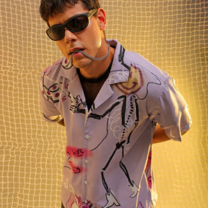 Men's Lavender Oversized Fit Graphic Shirt