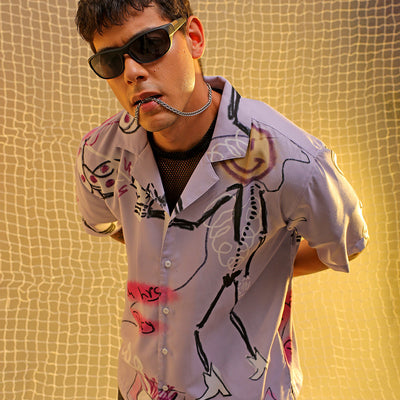 Men's Lavender Oversized Fit Graphic Shirt