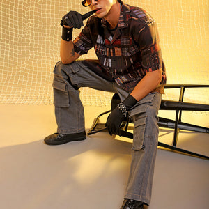 Men's Brown Oversized Fit Graphic Shirt