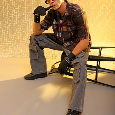 Men's Brown Oversized Fit Graphic Shirt