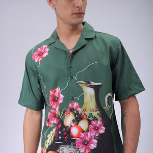 Men's Green Oversized Fit Graphic Shirt