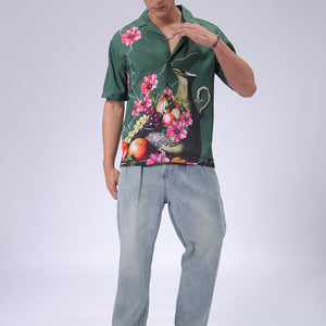 Men's Green Oversized Fit Graphic Shirt