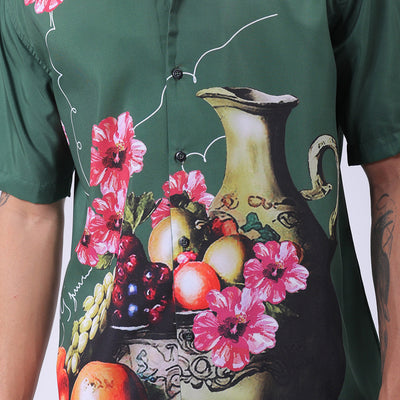 Men's Green Oversized Fit Graphic Shirt