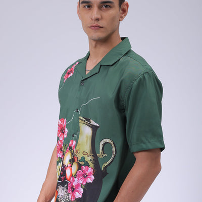 Men's Green Oversized Fit Graphic Shirt