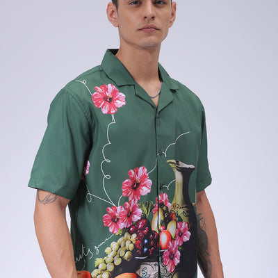 Men's Green Oversized Fit Graphic Shirt
