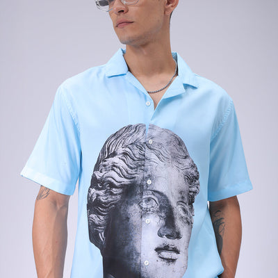 Men's Blue Oversized Fit Graphic Shirt