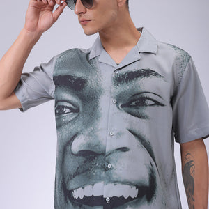 Men's Grey Oversized Fit Graphic Shirt