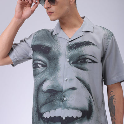 Men's Grey Oversized Fit Graphic Shirt