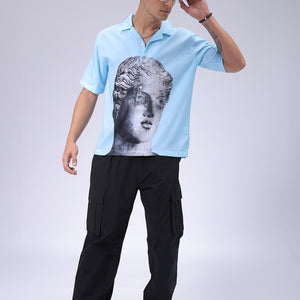 Men's Blue Oversized Fit Graphic Shirt