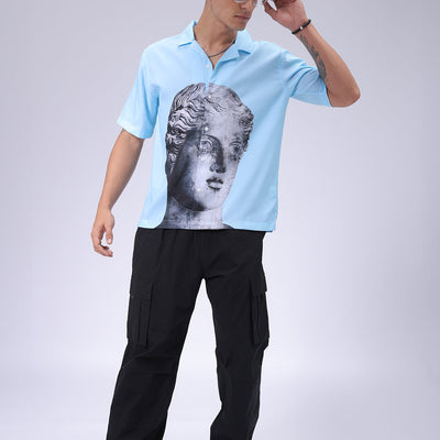 Men's Blue Oversized Fit Graphic Shirt