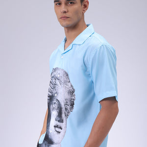 Men's Blue Oversized Fit Graphic Shirt