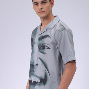 Men's Grey Oversized Fit Graphic Shirt