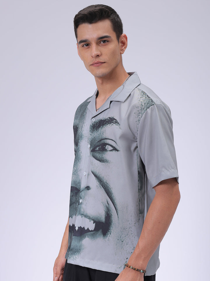 Men's Grey Oversized Fit Graphic Shirt