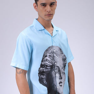 Men's Blue Oversized Fit Graphic Shirt