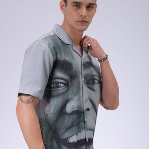 Men's Grey Oversized Fit Graphic Shirt