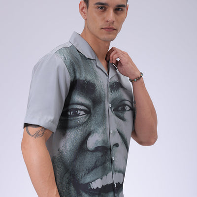 Men's Grey Oversized Fit Graphic Shirt