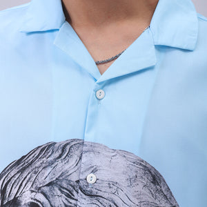 Men's Blue Oversized Fit Graphic Shirt