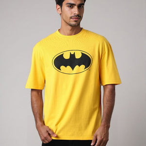 Men's Yellow Boxy Fit Batman Character Back Print T-Shirt