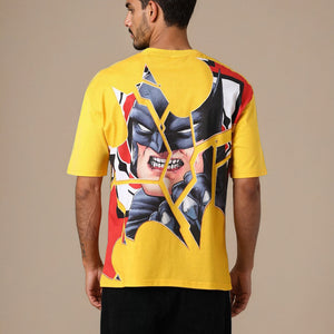 Men's Yellow Boxy Fit Batman Character Back Print T-Shirt