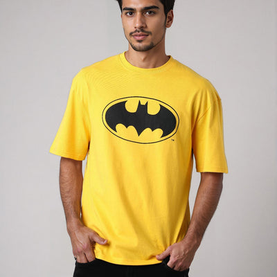 Men's Yellow Boxy Fit Batman Character Back Print T-Shirt