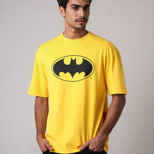 Men's Yellow Boxy Fit Batman Character Back Print T-Shirt