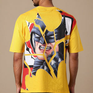 Men's Yellow Boxy Fit Batman Character Back Print T-Shirt