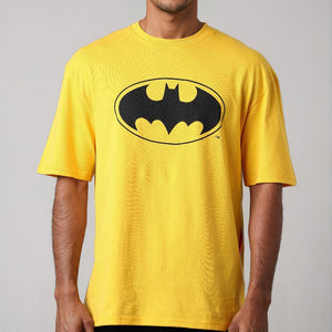 Men's Yellow Boxy Fit Batman Character Back Print T-Shirt