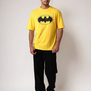 Men's Yellow Boxy Fit Batman Character Back Print T-Shirt