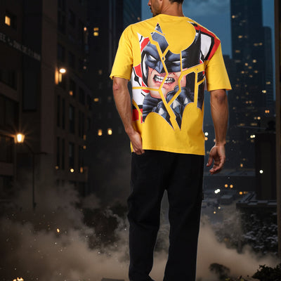 Men's Yellow Boxy Fit Batman Character Back Print T-Shirt