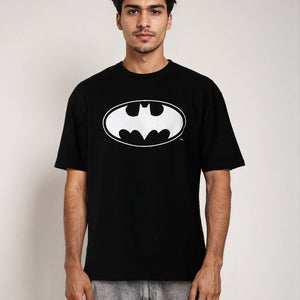 Men's Black Boxy Fit Batman Character Back Print T-Shirt