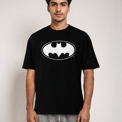 Men's Black Boxy Fit Batman Character Back Print T-Shirt