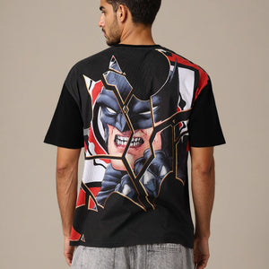 Men's Black Boxy Fit Batman Character Back Print T-Shirt