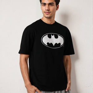 Men's Black Boxy Fit Batman Character Back Print T-Shirt