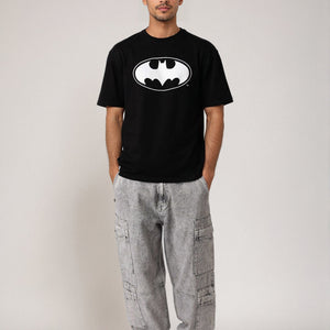 Men's Black Boxy Fit Batman Character Back Print T-Shirt