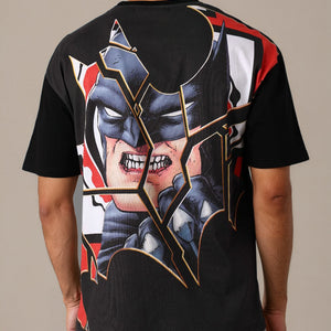 Men's Black Boxy Fit Batman Character Back Print T-Shirt