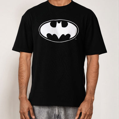Men's Black Boxy Fit Batman Character Back Print T-Shirt