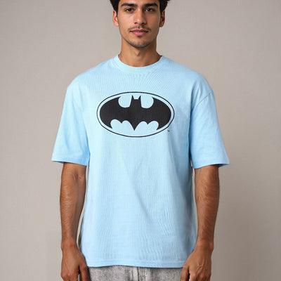 Men's Blue Boxy Fit Batman Character Back Print T-Shirt