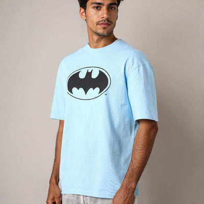 Men's Blue Boxy Fit Batman Character Back Print T-Shirt