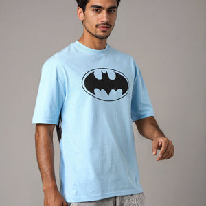Men's Blue Boxy Fit Batman Character Back Print T-Shirt