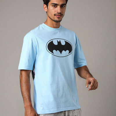 Men's Blue Boxy Fit Batman Character Back Print T-Shirt