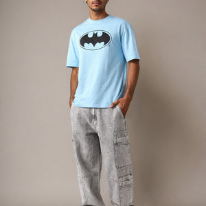 Men's Blue Boxy Fit Batman Character Back Print T-Shirt