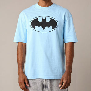 Men's Blue Boxy Fit Batman Character Back Print T-Shirt